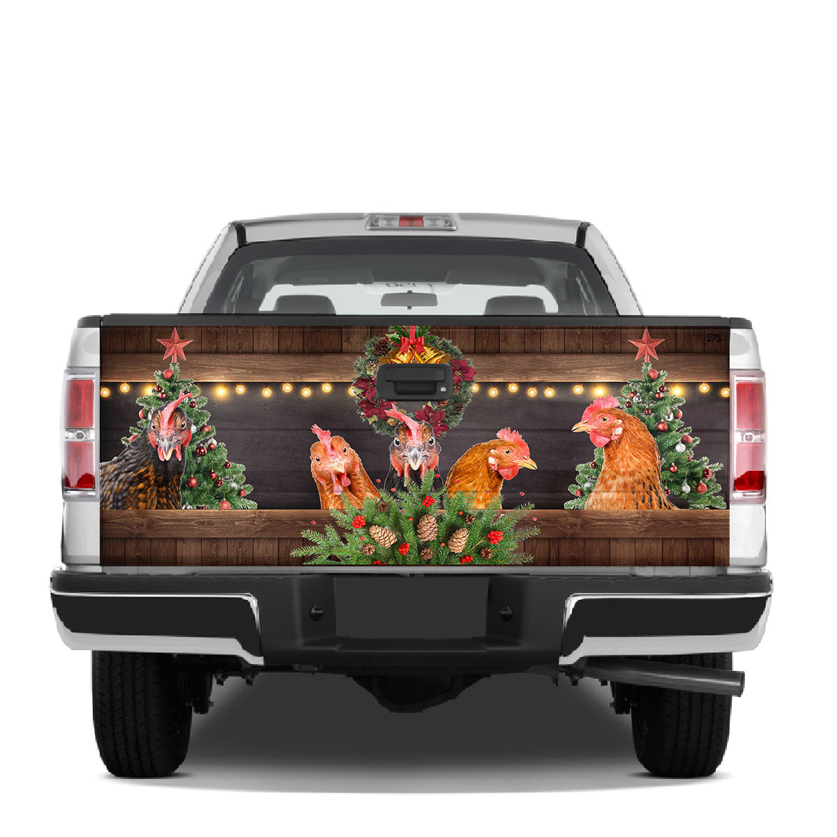 Petthouse | Chicken Xmas Tailgate Wrap, Rooster Xmas Wreath Tailgate Wrap, Christmas Decor, Farmer