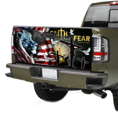 Petthouse | Faith Over Fear Tailgate Wraps For Trucks Jesus Lion Of Judah Graphic Wraps Patriotic Gifts