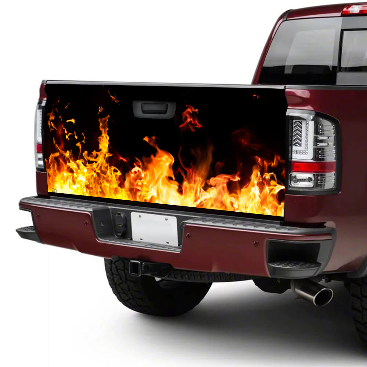 Petthouse | Flame Tailgate Wrap, Red Fire Tailgate Wrap, Car On Fire Tailgate Wrap, Flame Fire Tailgate Decal