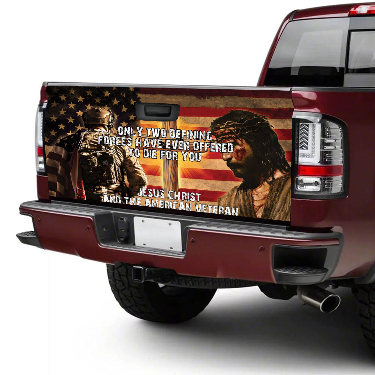 Petthouse | Jesus Christian And American Veteran Tailgate Wrap Decal Veteran's Day Decor Truck Decoration