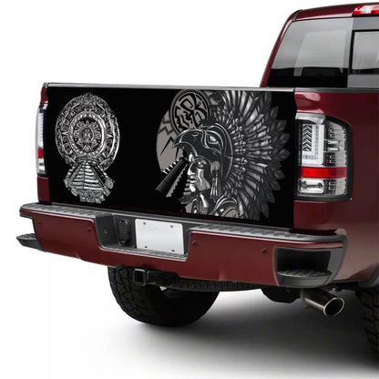 Petthouse | Aztec Warrior Artwork Tailgate Wrap Aztec Sun Pattern Tailgate Cover Mexican Pattern Cover Car Decor