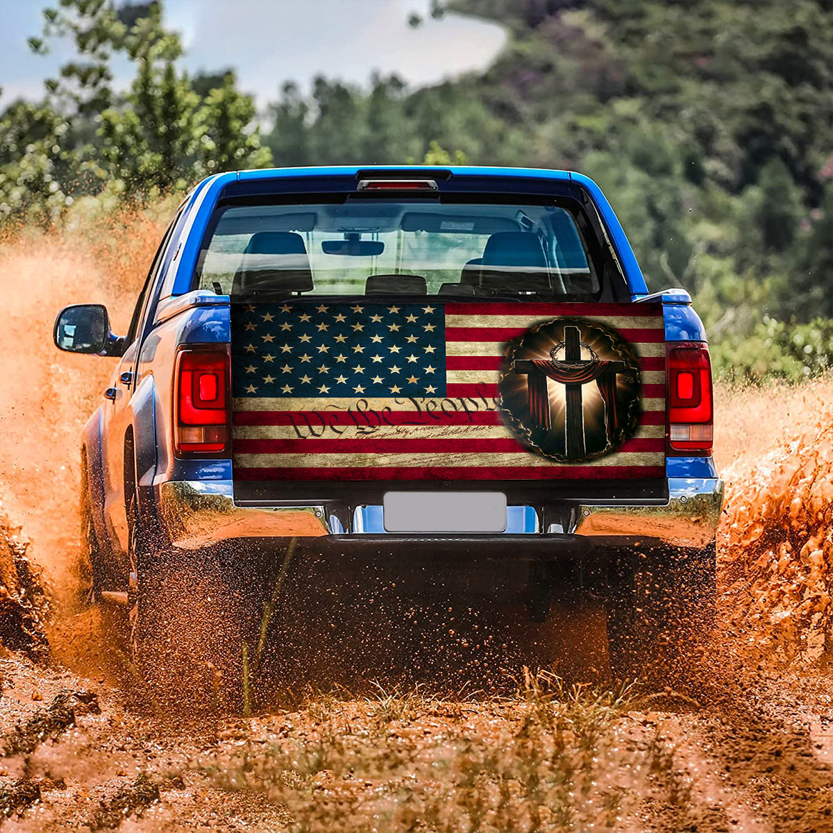 Petthouse | Cross Bible American Flag Truck Tailgate Wrap American Flag We The People Tailgate Decal Christian