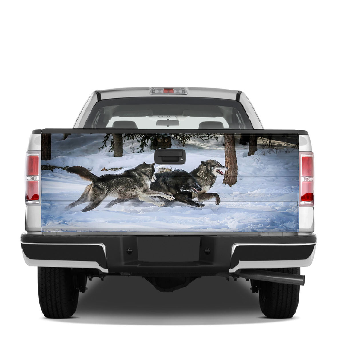 Petthouse | Wolf Running Talgate Wrap, Wolf Winter Forst Printed, Wolf Lovers Truck Decor Dad Gift