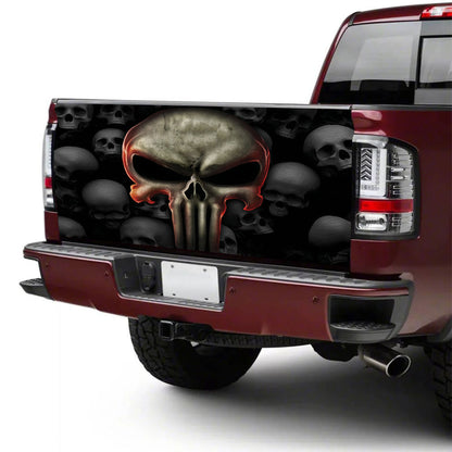 Petthouse | Skull Punisher Tailgate Wrap Dark Skull Pattern Tailgate Cover Horror Style Wrap Car Decoration