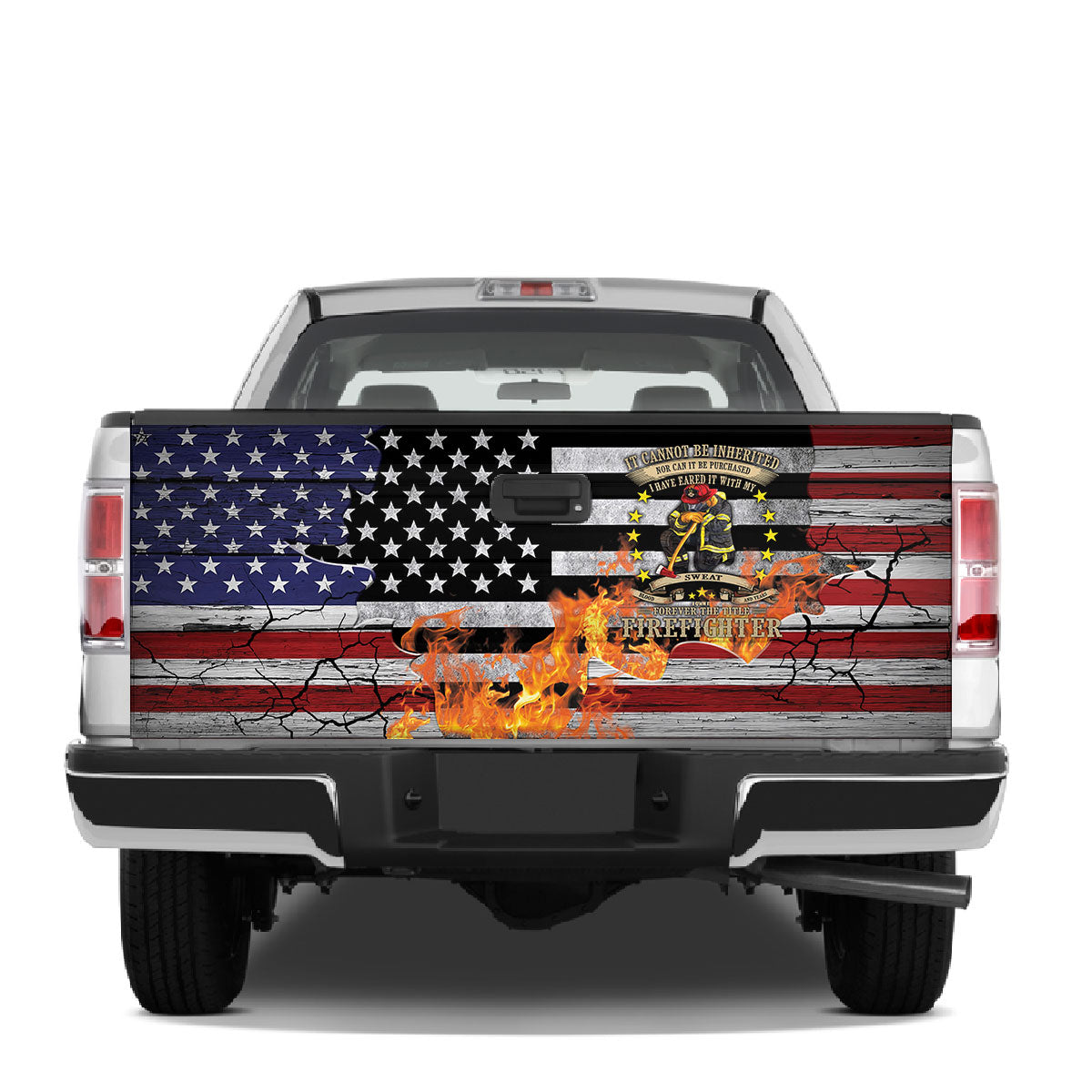 Petthouse | Fighter Tailgate Wrap, Firefighter Usa Flag Tailgate Wrap, Forever The Title Firefighter