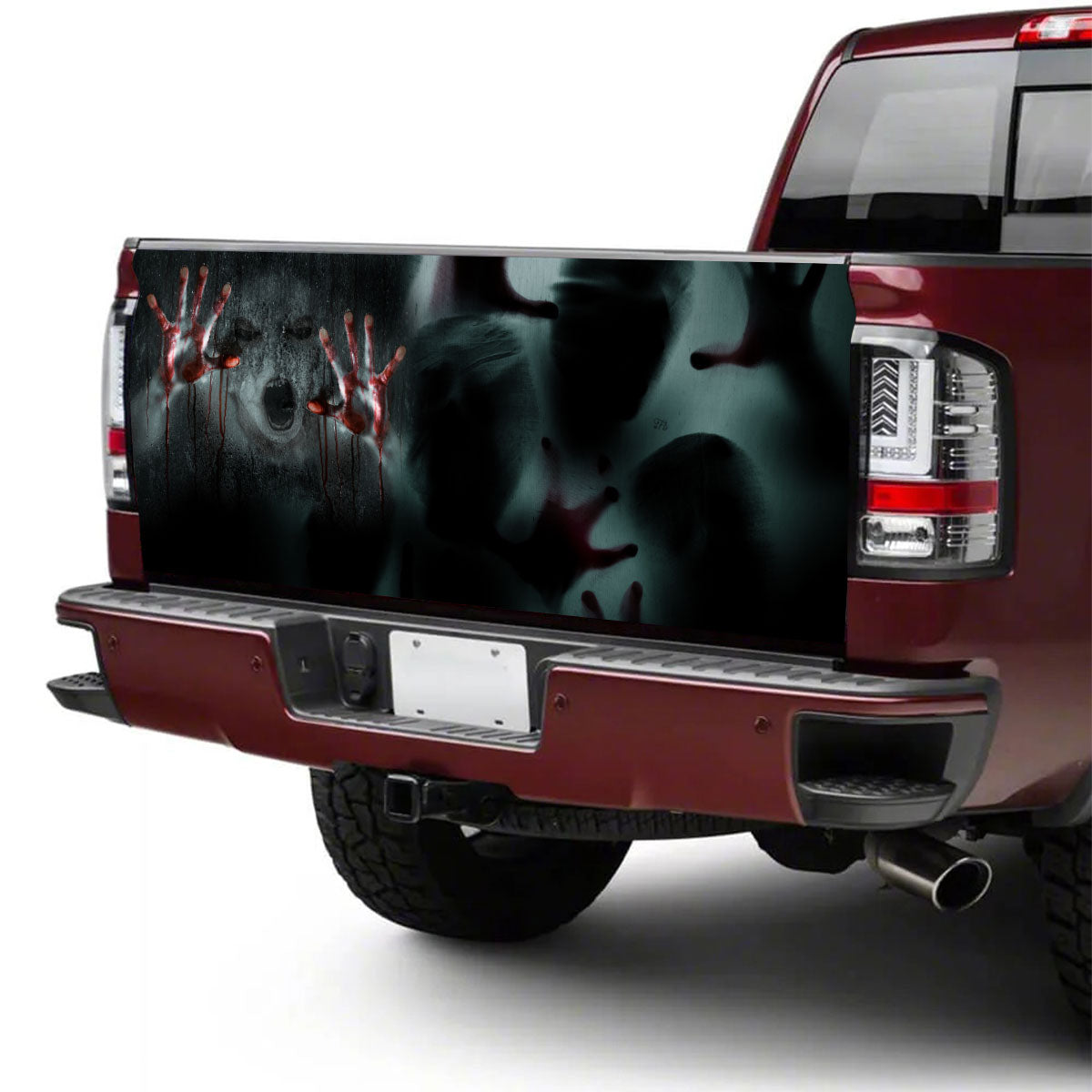 Petthouse | Creepy Ghost Halloween Tailgate Wrap Bloody Hand Print Car Sticker Horror Scene Hand On Background