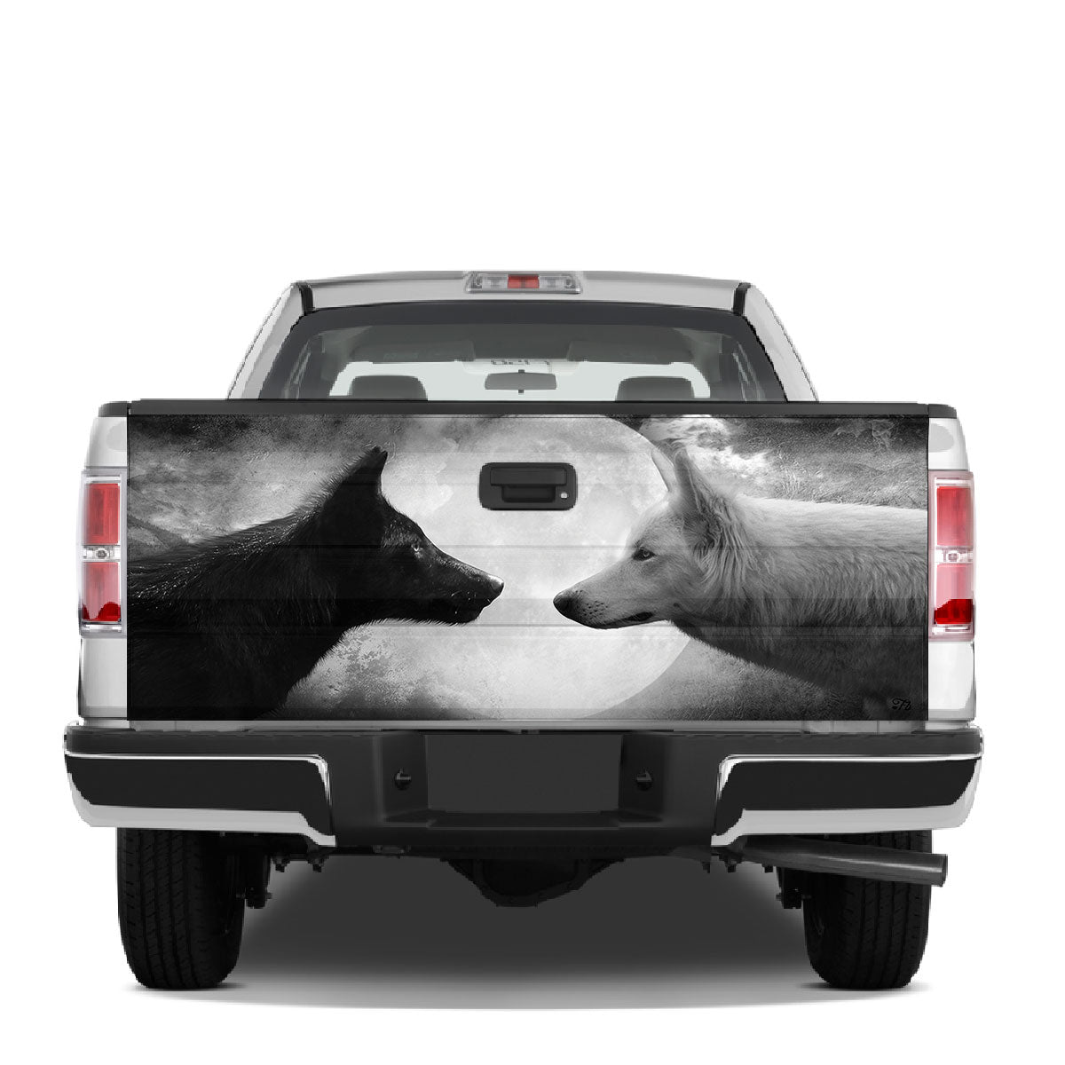 Petthouse | Black White Wolf Couple Moon Tailgate Wrap, Wolf Lovers Truck Decor Gift Idea Husband