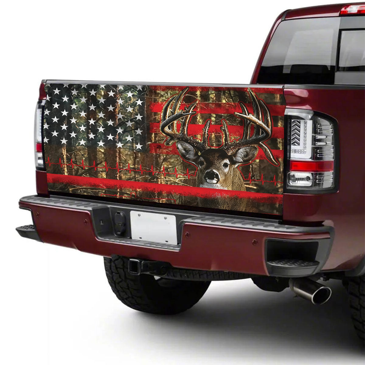 Petthouse | Deer Hunting American Flag Tailgate Wrap Hunting Heartbeat Tailgate Decals Deer Hunter Gifts