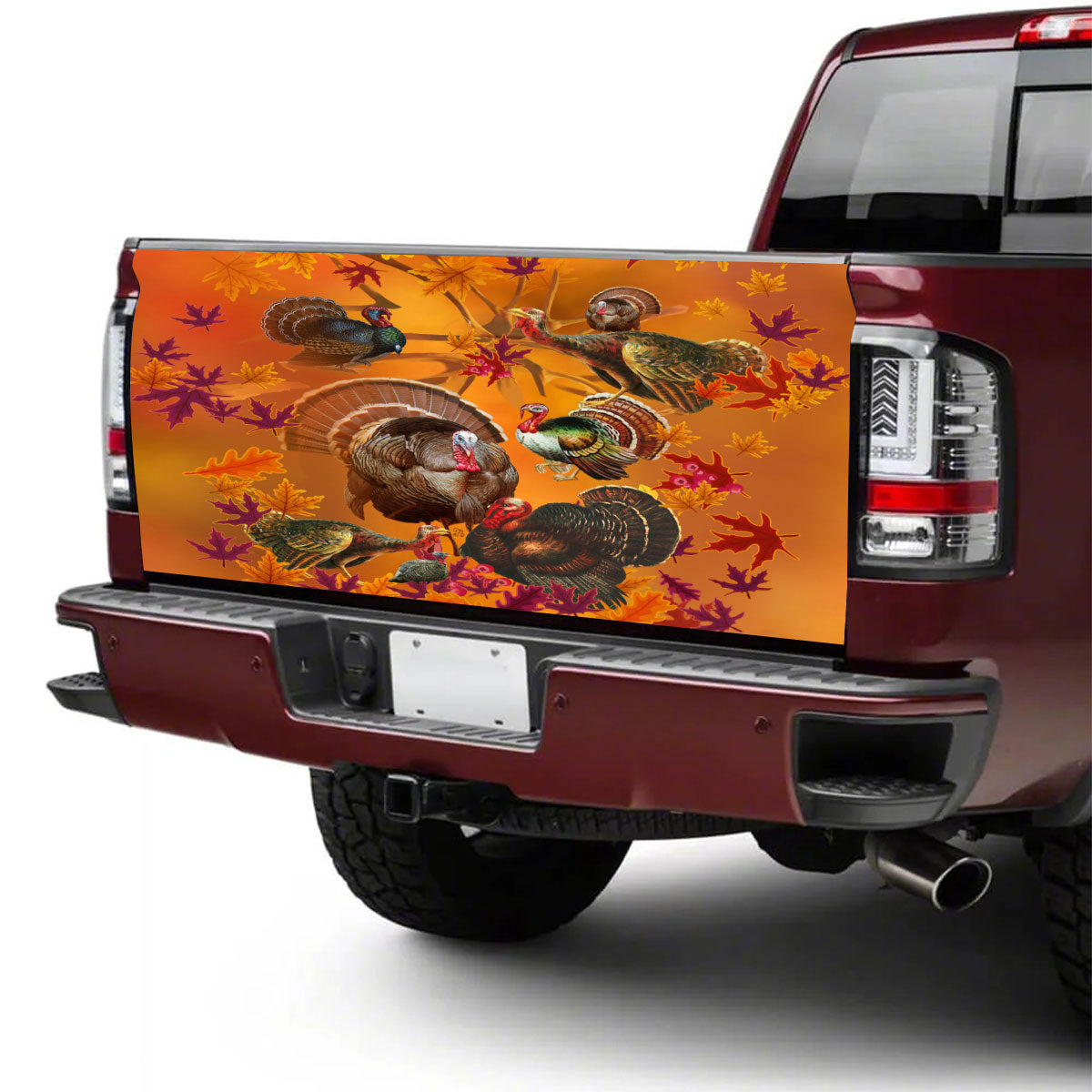 Petthouse | Turkey Artwork Tailgate Wrap Leaves Pattern Tailgate Wrap Thanksgiving Tailgate Wrap Car Decor