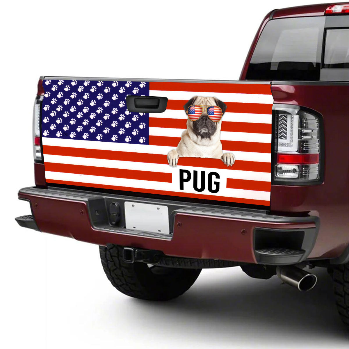 Petthouse | Cool Pug American Flag Paw Tailgate Wrap Vinyl Graphic Decal Sticker Dog Mom Dog Dad