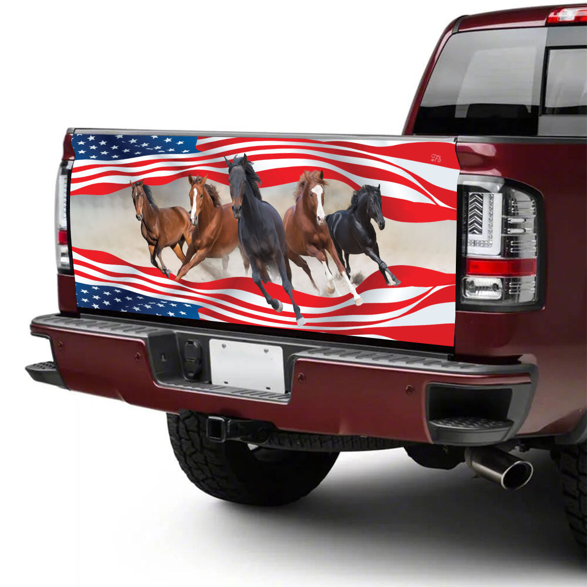 Petthouse | Horse Free Run On Desert Storm Tailgate Wrap Decal Horse American Flag Truck Tailgate Decal