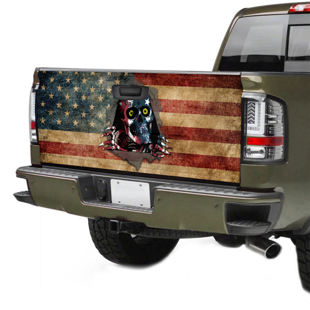 Petthouse | Skull Truck Tailgate Wrap Vinyl Graphic Decal American Flag Tailgate Wrap Skull American Patriot