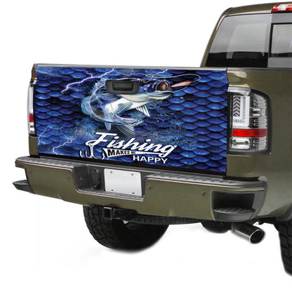 Petthouse | Fishing Makes Me Happy Truck Tailgate Wrap Vinyl Graphic Decal Sticker Fishermen Gift