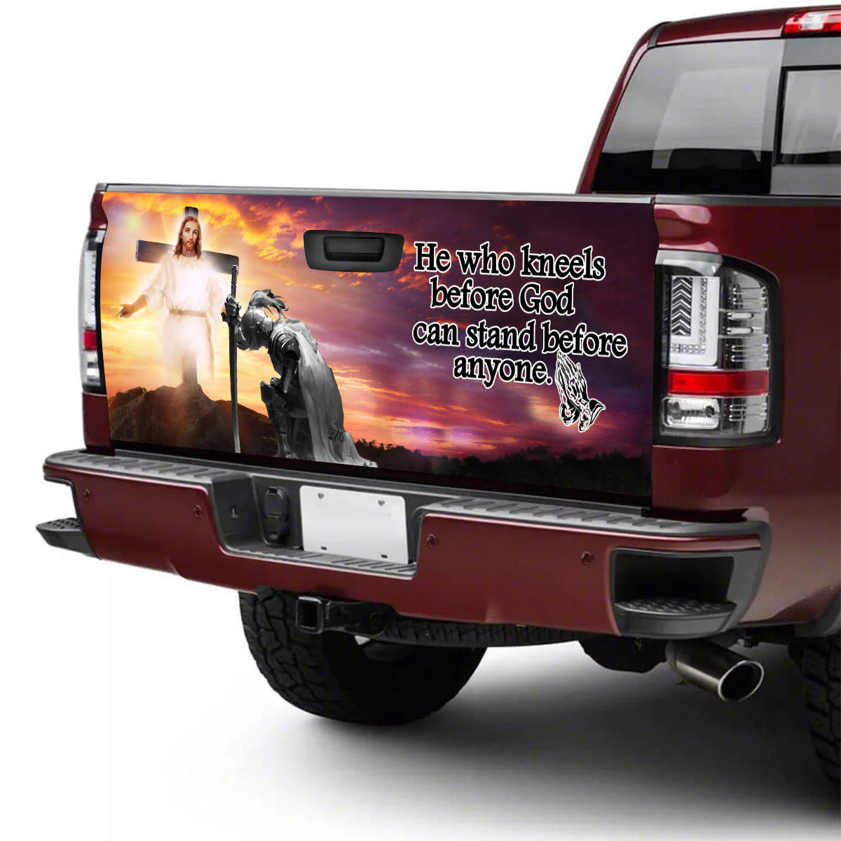 Petthouse | Jesus Tailgate Wrap Knight Kneels Before God Truck Tailgate Decal Christian Truck Vinyl Wrap