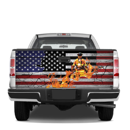 Petthouse | Firefighter Tailgate Wrap, Firefighter Crack Wood Tailgate Wrap, Crack Hole Tailgate Wrap