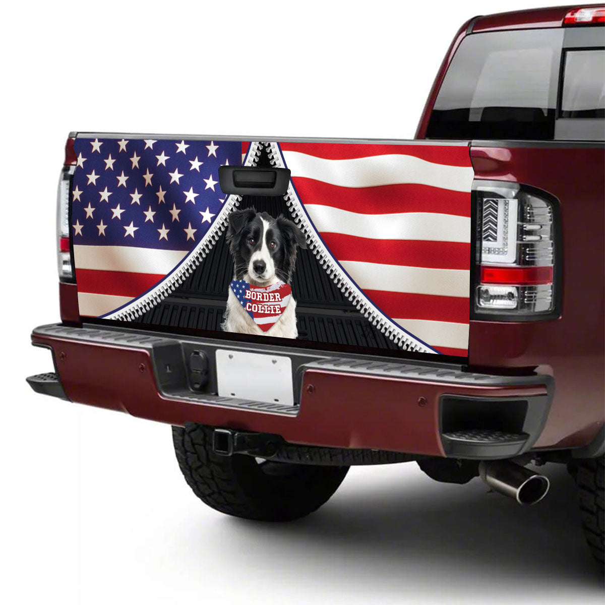 Petthouse | Border Collie Tailgate Vinyl Wrap American Flag Patriotic Collie Dog Tailgate Mural 4th Of July