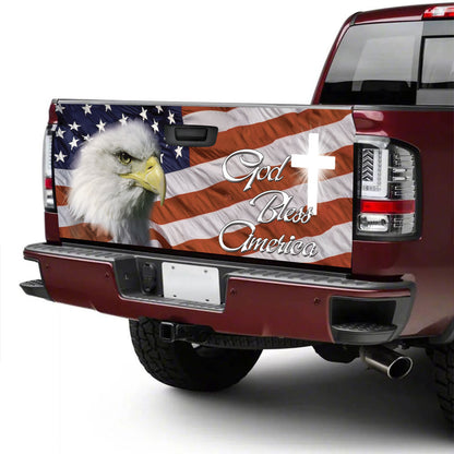 Petthouse | God Bless America Tailgate Wrap Vinyl Graphic Decal Christian Cross American Flag Truck Decoration