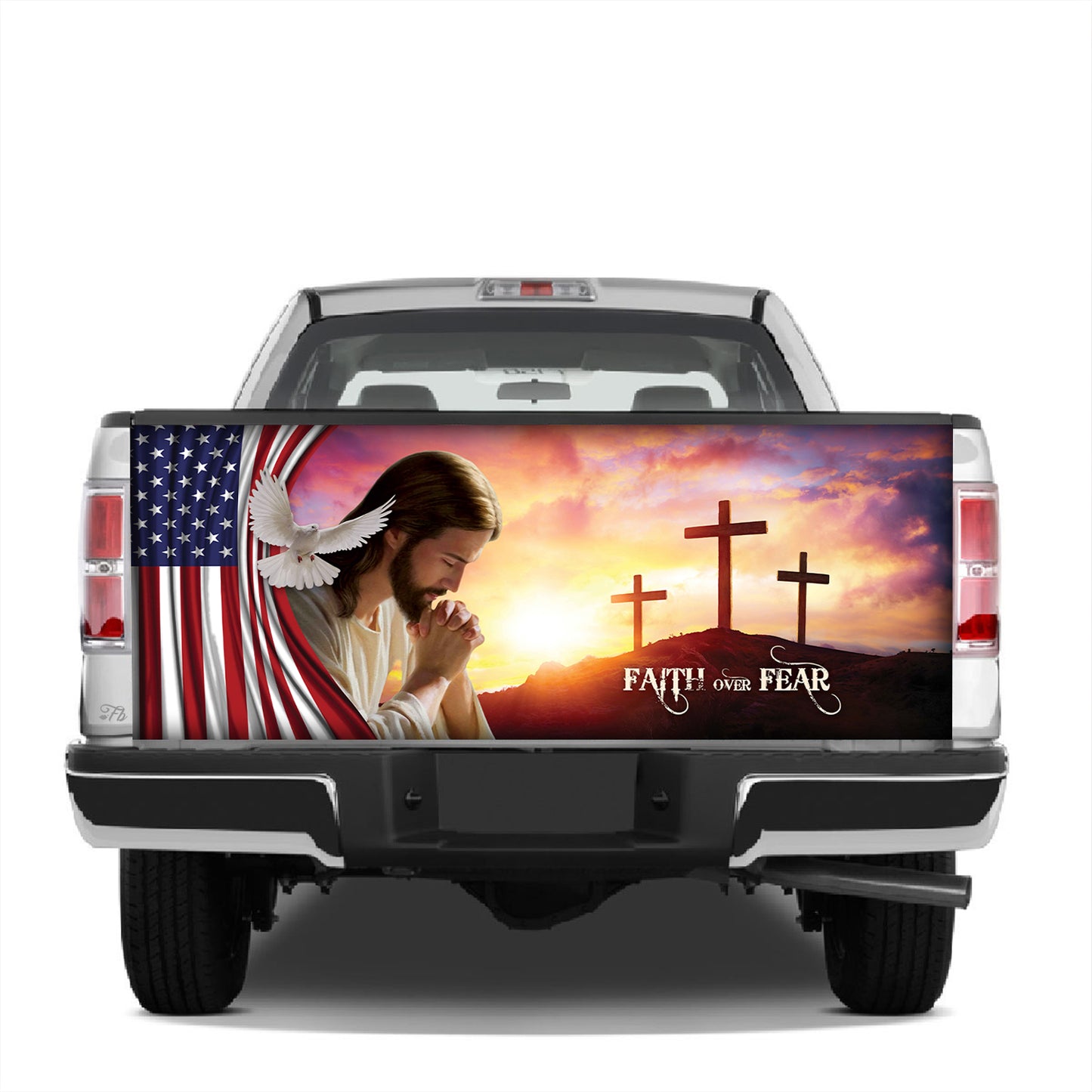 Petthouse | Jesus Dove American Printed Tailgate Wrap, Faith Over Fear Christian Gift Idea