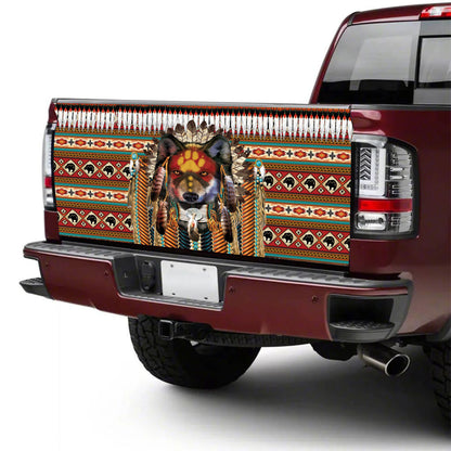 Petthouse | Tribal Wolf Tailgate Wrap Native American Pattern Tailgate Cover Native Style Cover Car Decoration