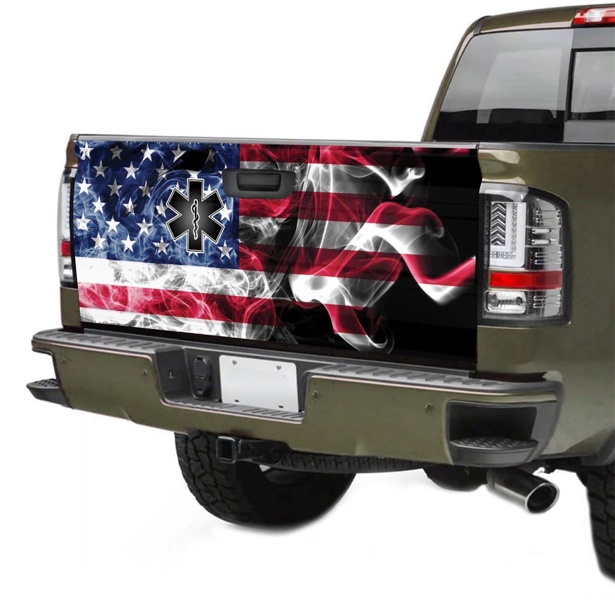 Petthouse | Medical Symbol Patriotic Smoke American Flag Tailgate Wrap Decal Truck Car Graphic