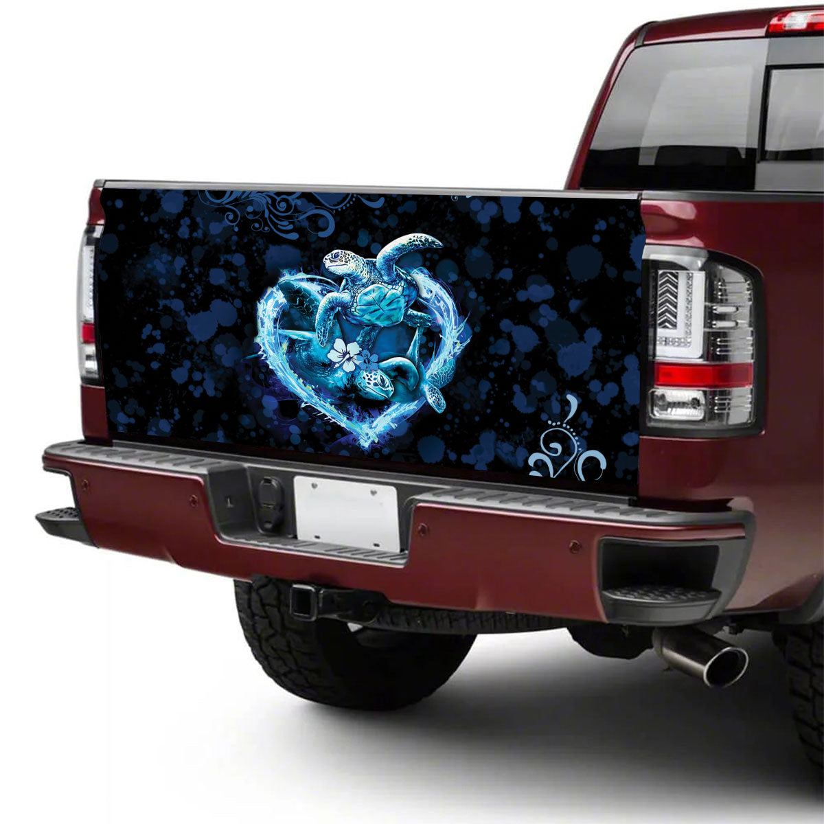 Petthouse | Couple Sea Turtle Flame Heart Hibiscus Splatter Truck Tailgate Wrap Valentine Gift