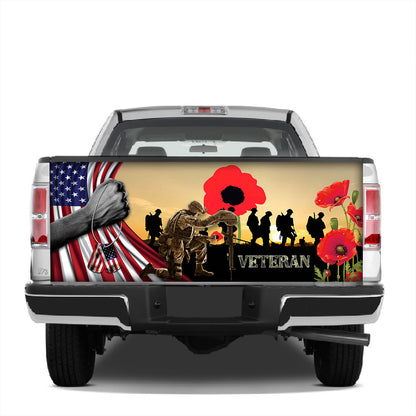 Petthouse | Us Veteran Poppy Flower Tailgate Wrap Decal American Remembrance Day Truck Tailgate Decal Veteran