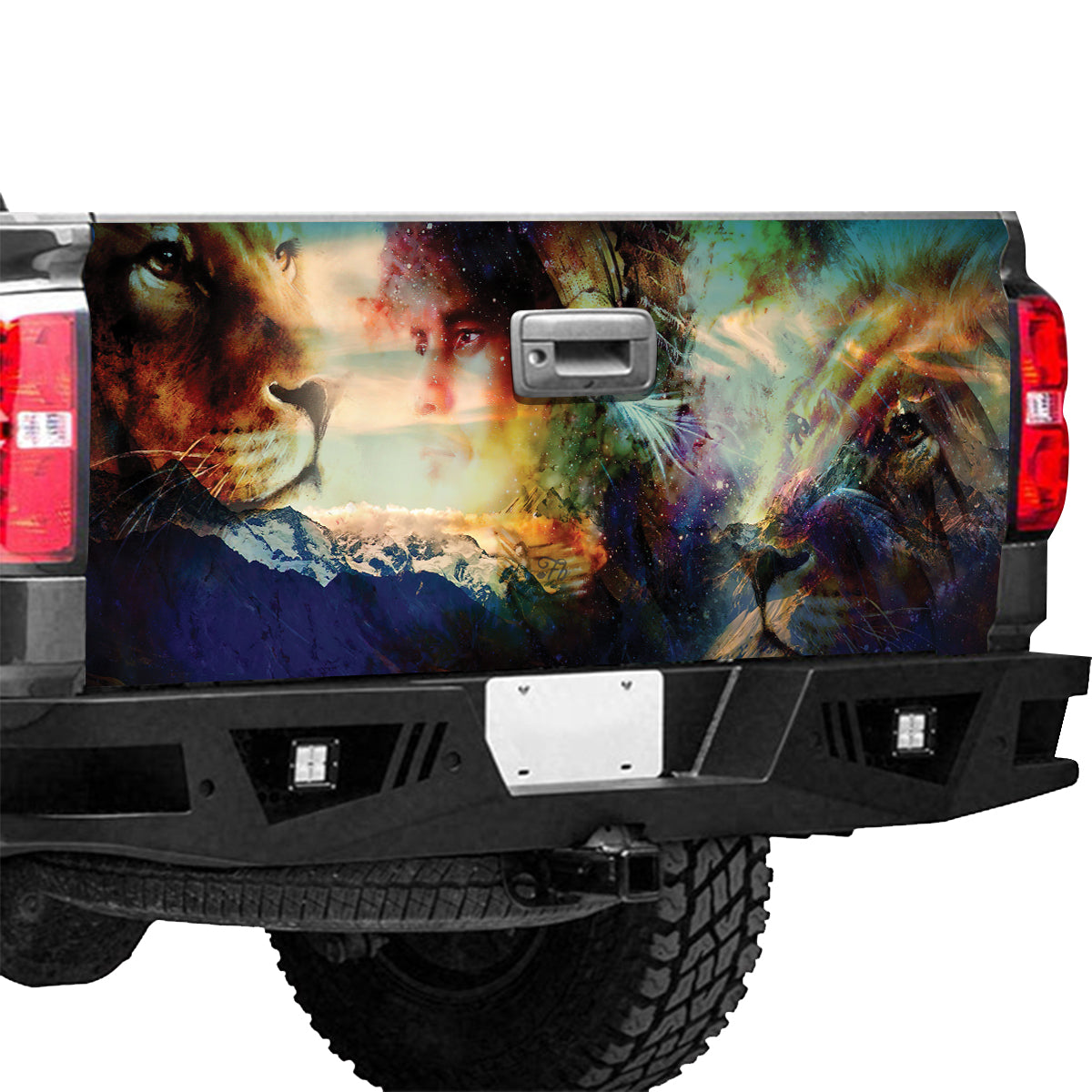 Petthouse | Christ Lion Tailgate Wrap Fanciful Art Wrap Christ Tailgate Cover Lion Mountain Cover Car Decor