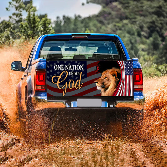 Petthouse | One Nation Under God Tailgate Wrap Lion Jesus Tailgate Wrap American Jesus Tailgate Cover Car Decor