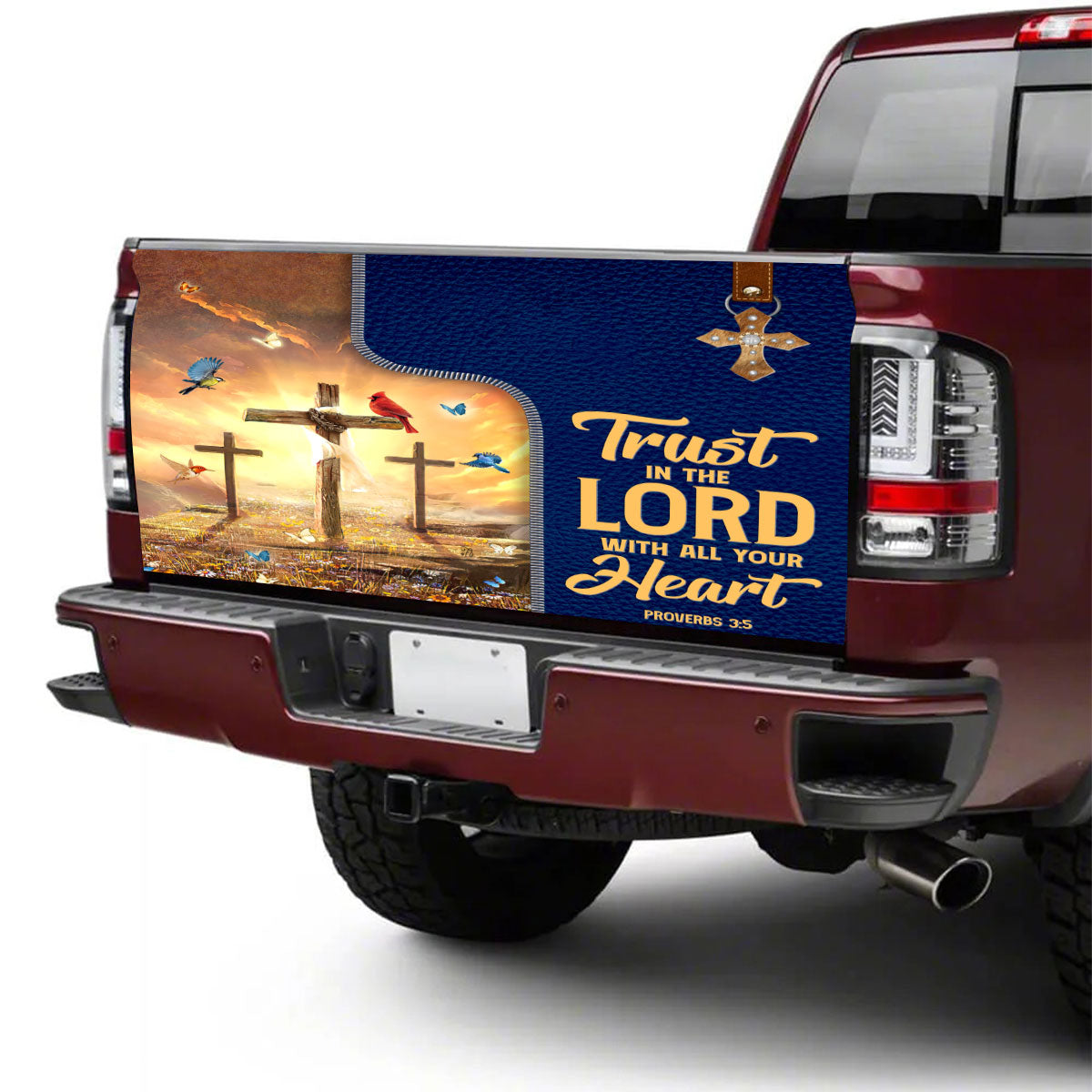 Petthouse | Trust In The Lord Truck Tailgate Wrap Cross Bible Truck Vinyl Graphic Decal Christian Gift