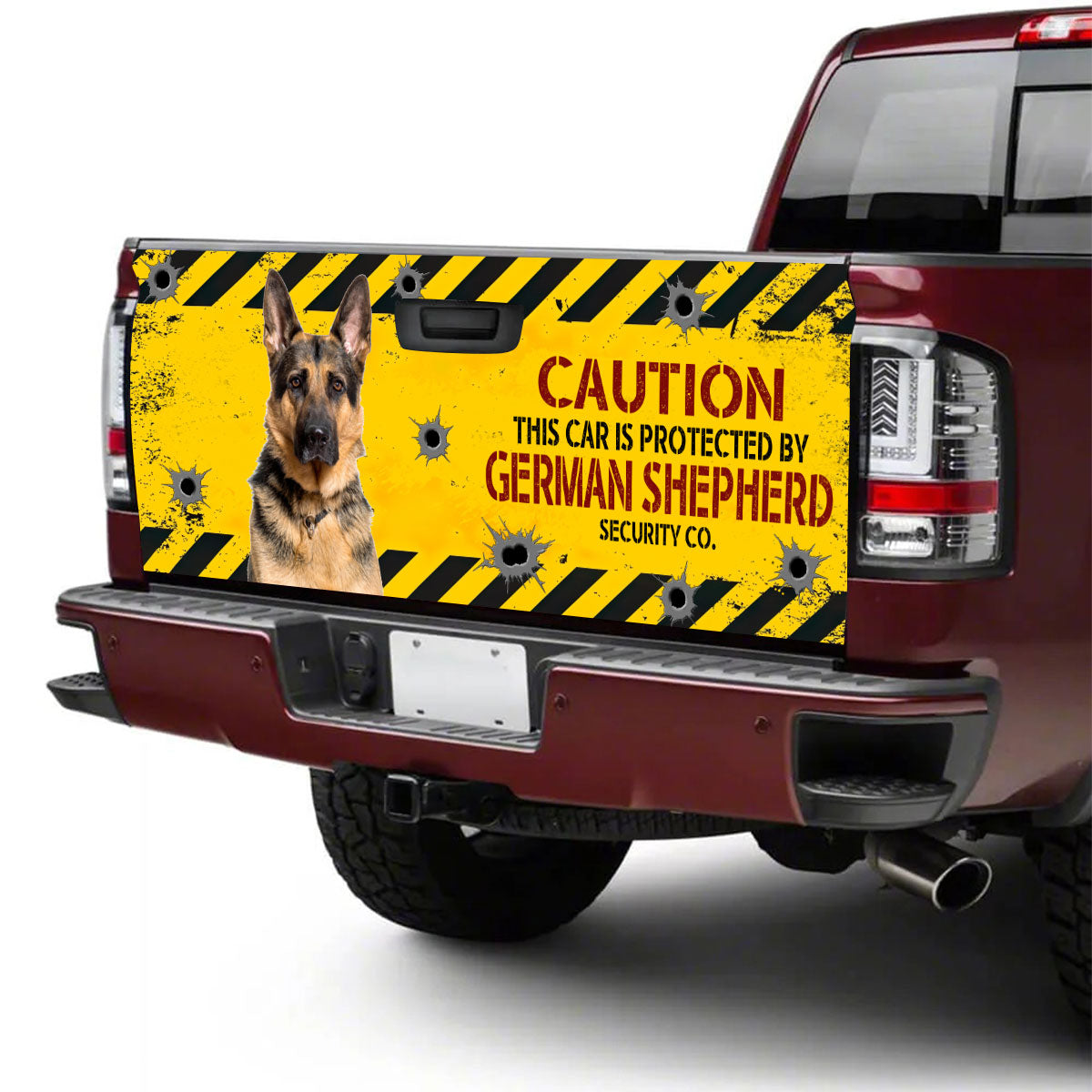 Petthouse | Caution This Car Is Protected Tailgate Sticker German Shepherd Truck Tailgate Wrap