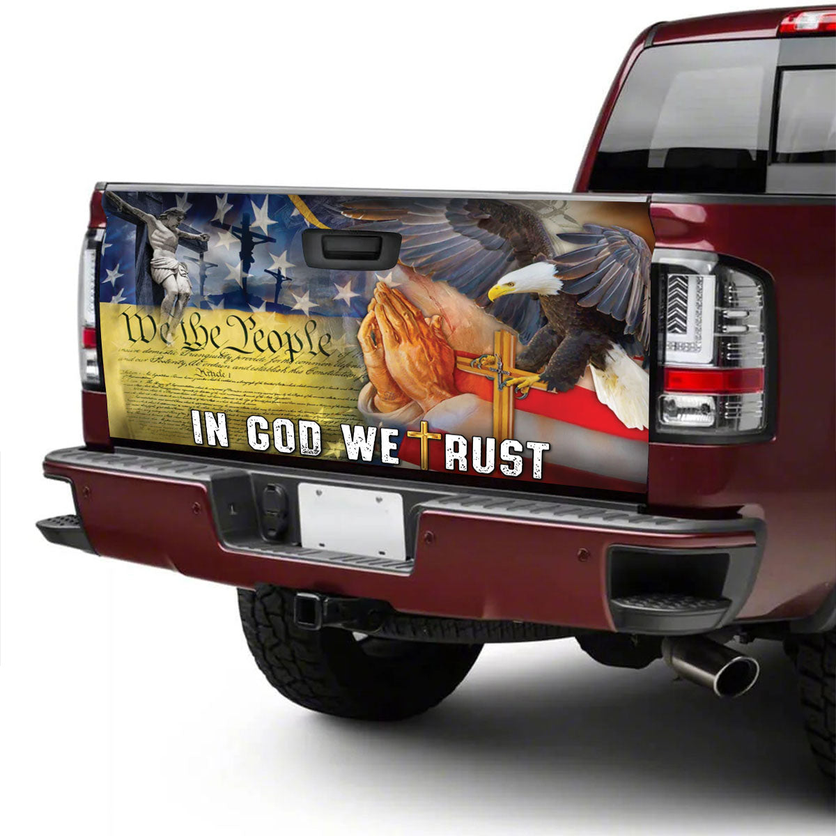 Petthouse | Jesus Christian Us Veteran Tailgate Wrap Decal Vinyl Graphic In God We Trust Truck Sticker Dad Gift