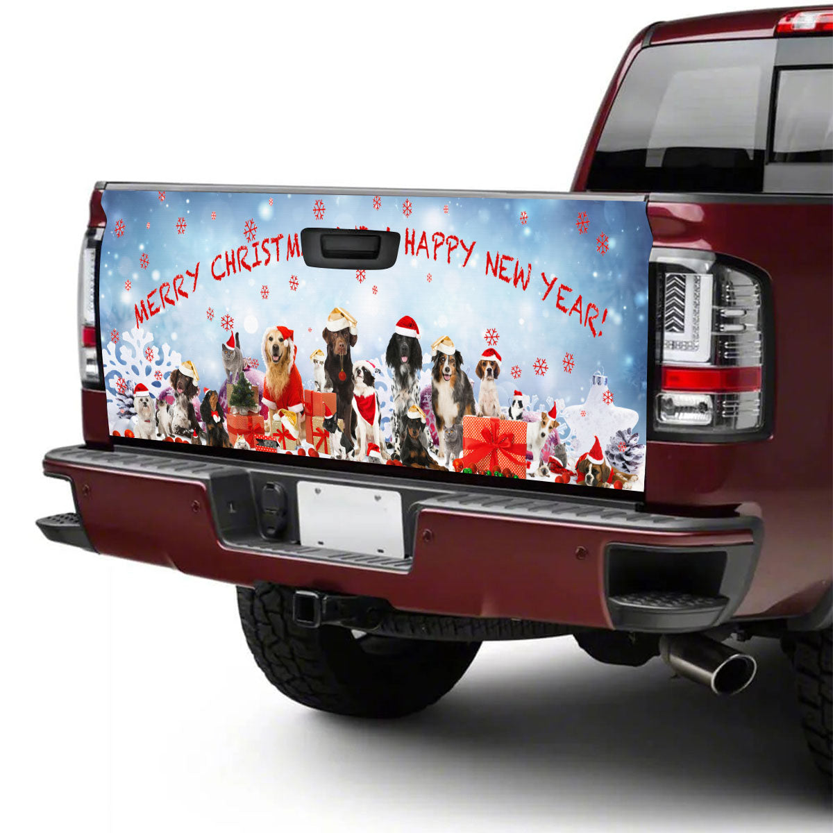 Petthouse | Dogs Christmas Tailgate Wrap, Merry Christmas And Happy New Year, Dog Holiday Tailgate Wrap