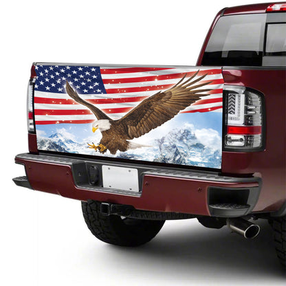 Petthouse | Eagle American Flag Printed Tailgate Wrap Winter Moutain Landscape Car Decal For Independence Day