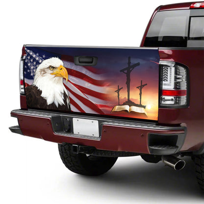 Petthouse | Eagle Flag American Patriot Jesus Christ Tailgate Wrap Vinyl Graphic Decal Sticker Christian Gift