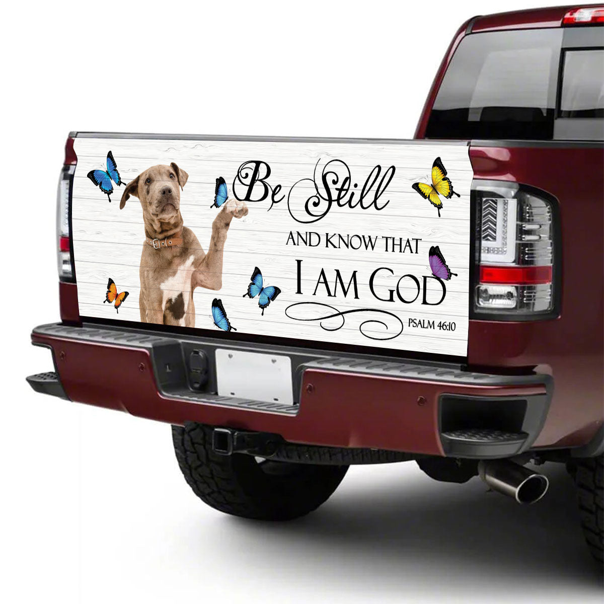 Petthouse | Pit Bull Puppies Be Still And Know That I Am God Psalm Tailgate Wrap Decal Puppies And Butterfly