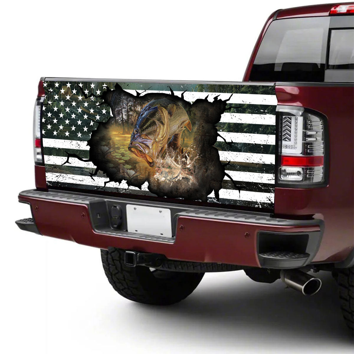 Petthouse | Bass Fishing American Flag Black Tailgate Vinyl Graphic Wrap Fishing Lover Mens Birthday Gifts