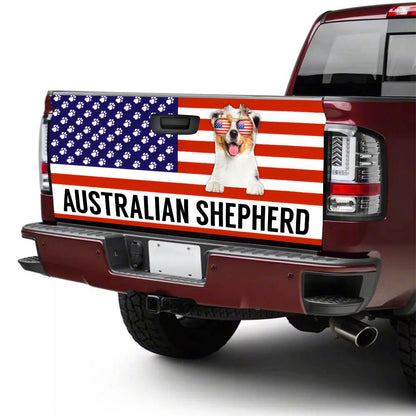 Petthouse | Australian Shepherd American Flag Independence Day Tailgate Wrap Vinyl Graphic Decal Sticker