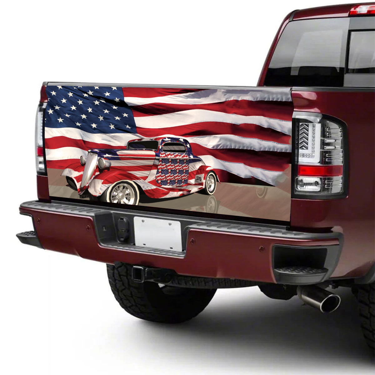 Petthouse | American Flag Car Truck Tailgate Wrap Decal Vintage Car Ancient Car Dad Gift