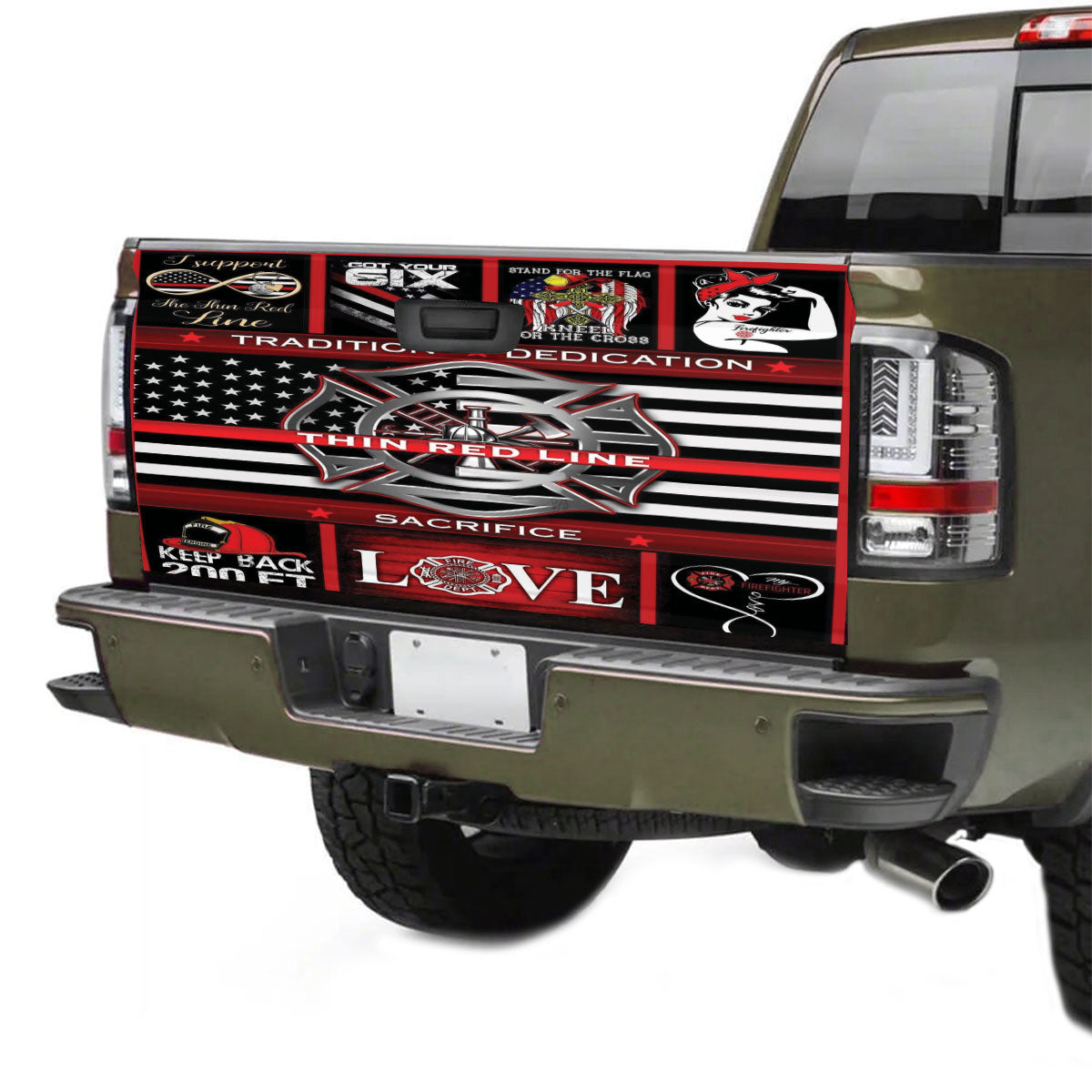 Petthouse | Firefighter American Flag Thin Red Line Truck Tailgate Decal Wraps Bumper Stickers Graphics