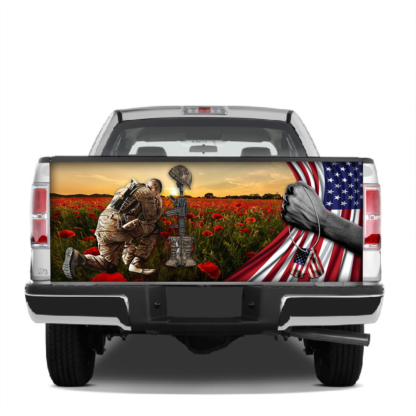 Petthouse | Veteran Kneel Truck Tailgate Wrap Veteran Poppy Field Tailgate Decal Rememberance Day Never Forget