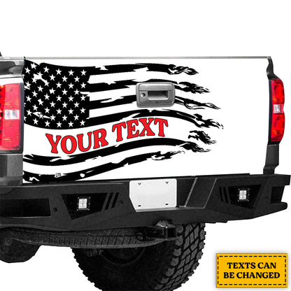 Petthouse | Personalized Name American Flag Black Printed Decal Tailgate Wrap, Police Patriotic Day Gift