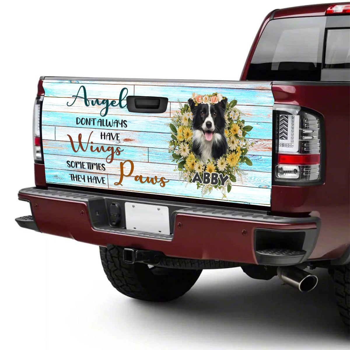 Petthouse | Customized Name Tailgate Wrap Black And White Border Collie Tailgate Mural Car Decorations