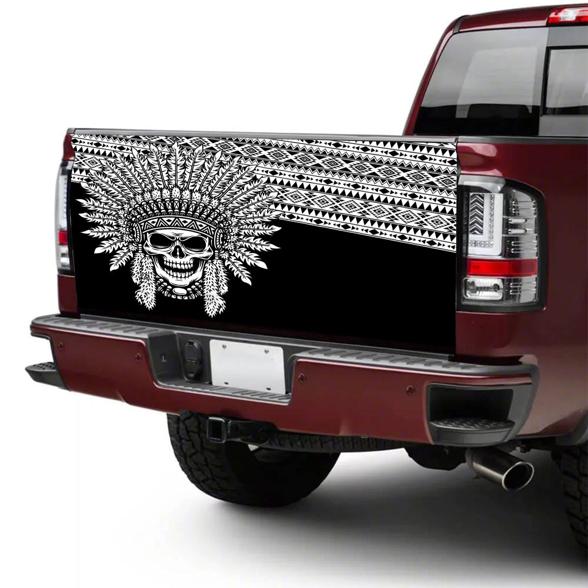 Petthouse | Tribal Patriarch Skull Pattern Tailgate Wrap Native Pattern Tailgate Cover Car Decoration