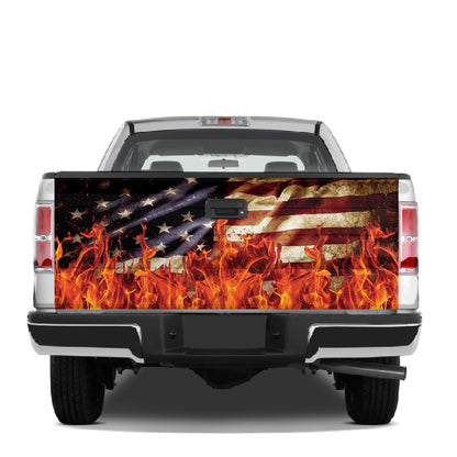 Petthouse | Grunge Usa Flag Tailgate Wrap, Usa Flag On Fire Tailgate Wrap, Independence Day Decor