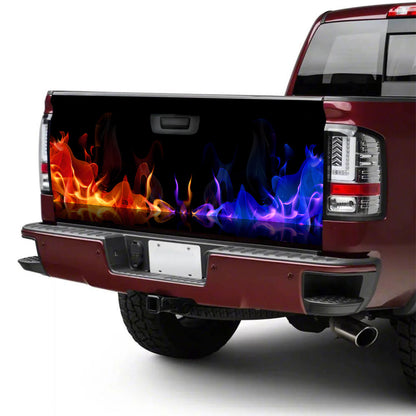 Petthouse | Red And Blue Flame Tailgate Wrap, Flame Car Decal, Flame Tailgate Wrap, Father's Day Gift Idea