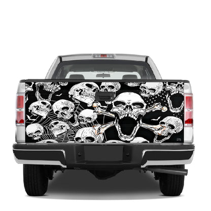 Petthouse | Skull Net Pattern Halloween Tailgate Wrap, Skeleton Skulllovers Truck Decor