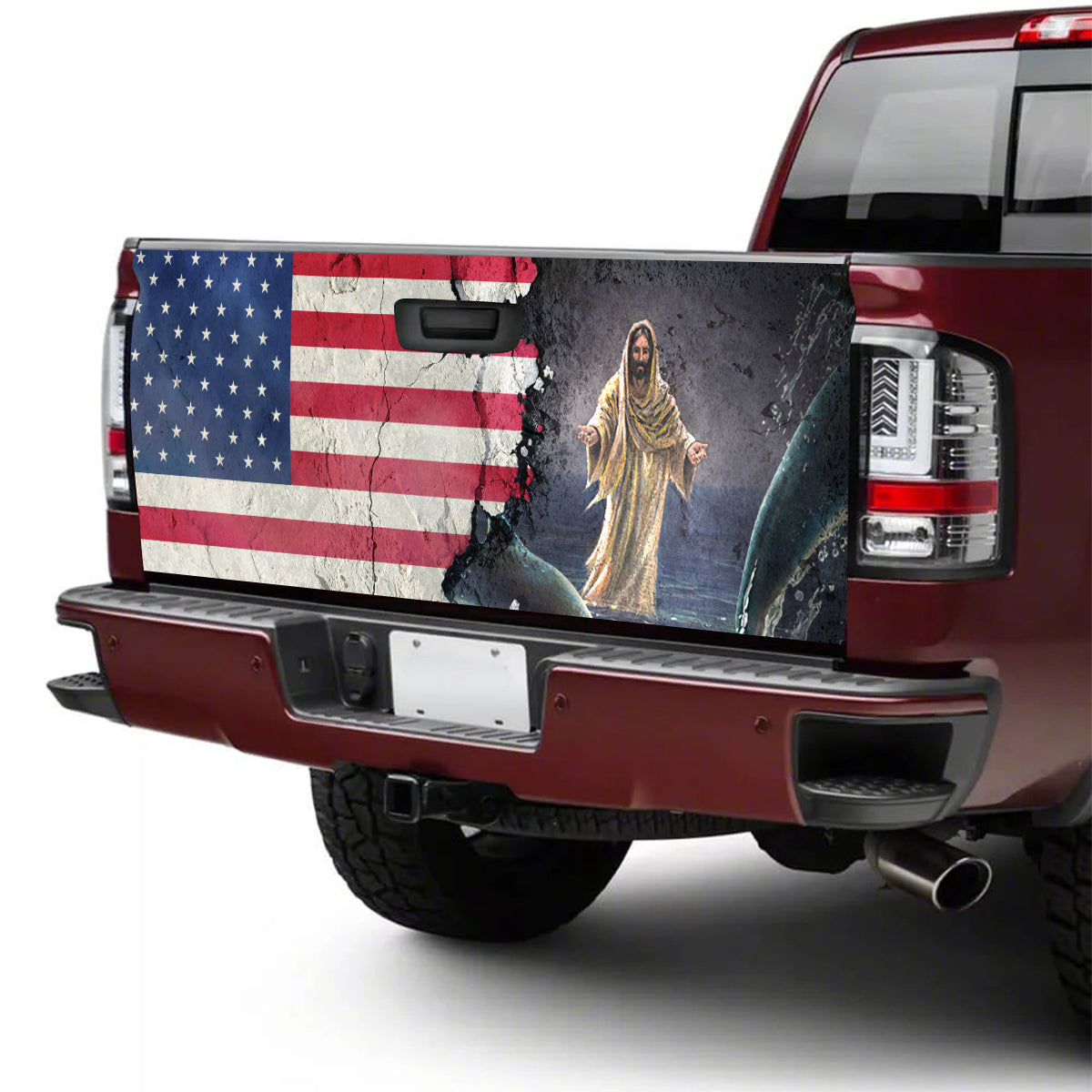 Petthouse | Jesus Christ American Flag Patriot Tailgate Wrap Vinyl Graphic Decal Sticker Christian Gift