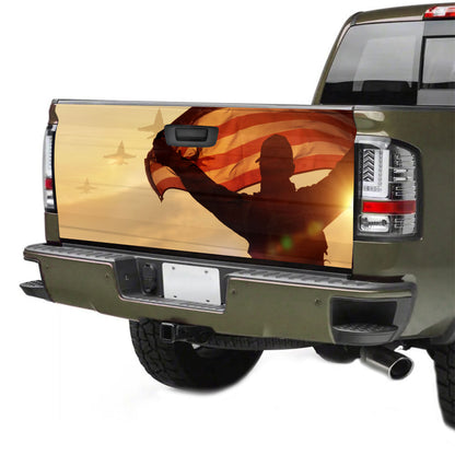 Petthouse | American Soldier Veteran Tailgate Vinyl Graphic Wrap American Flag Tailgate Wrap American Patriot