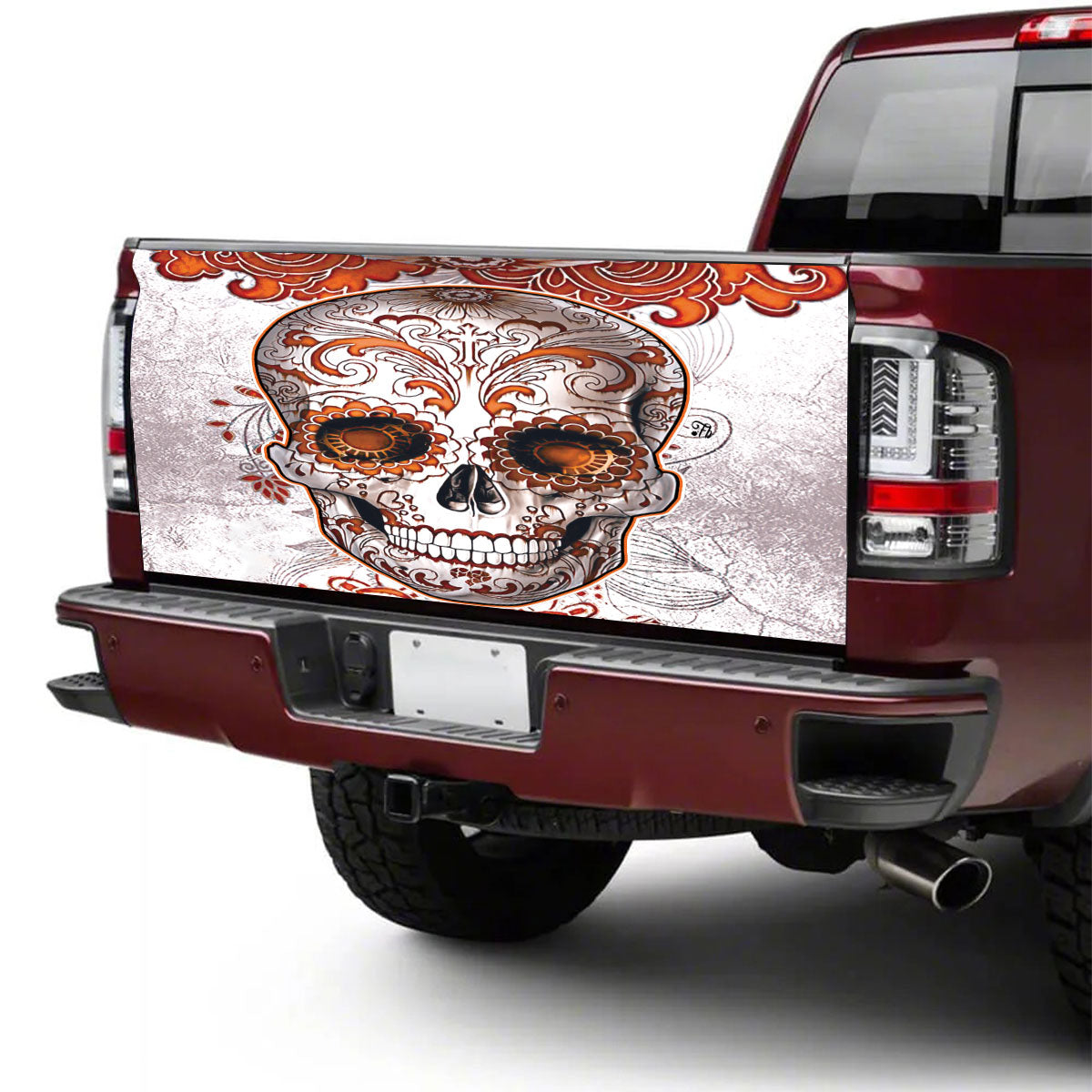 Petthouse | Orange Sugar Skull Tailgate Wrap Mexico Skull Pattern Wrap Skull Pattern Cover Car Decoration