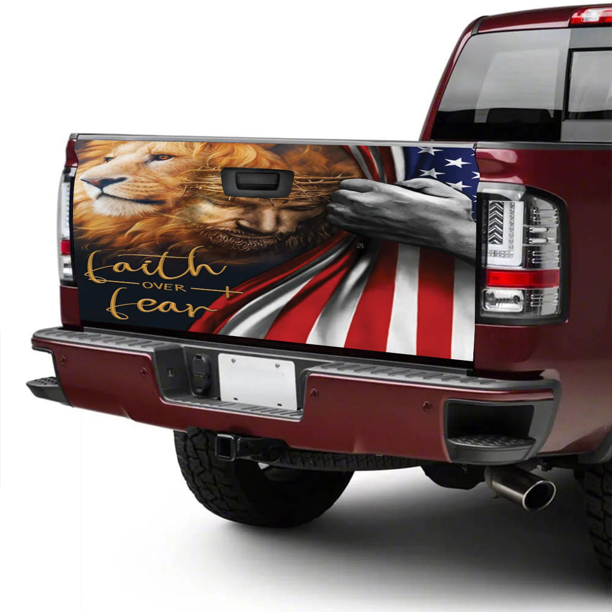 Petthouse | Jesus Christian Lion Faith Over Fear Tailgate Wrap Decal Lion Of Judah Sticker Tailgate Sticker